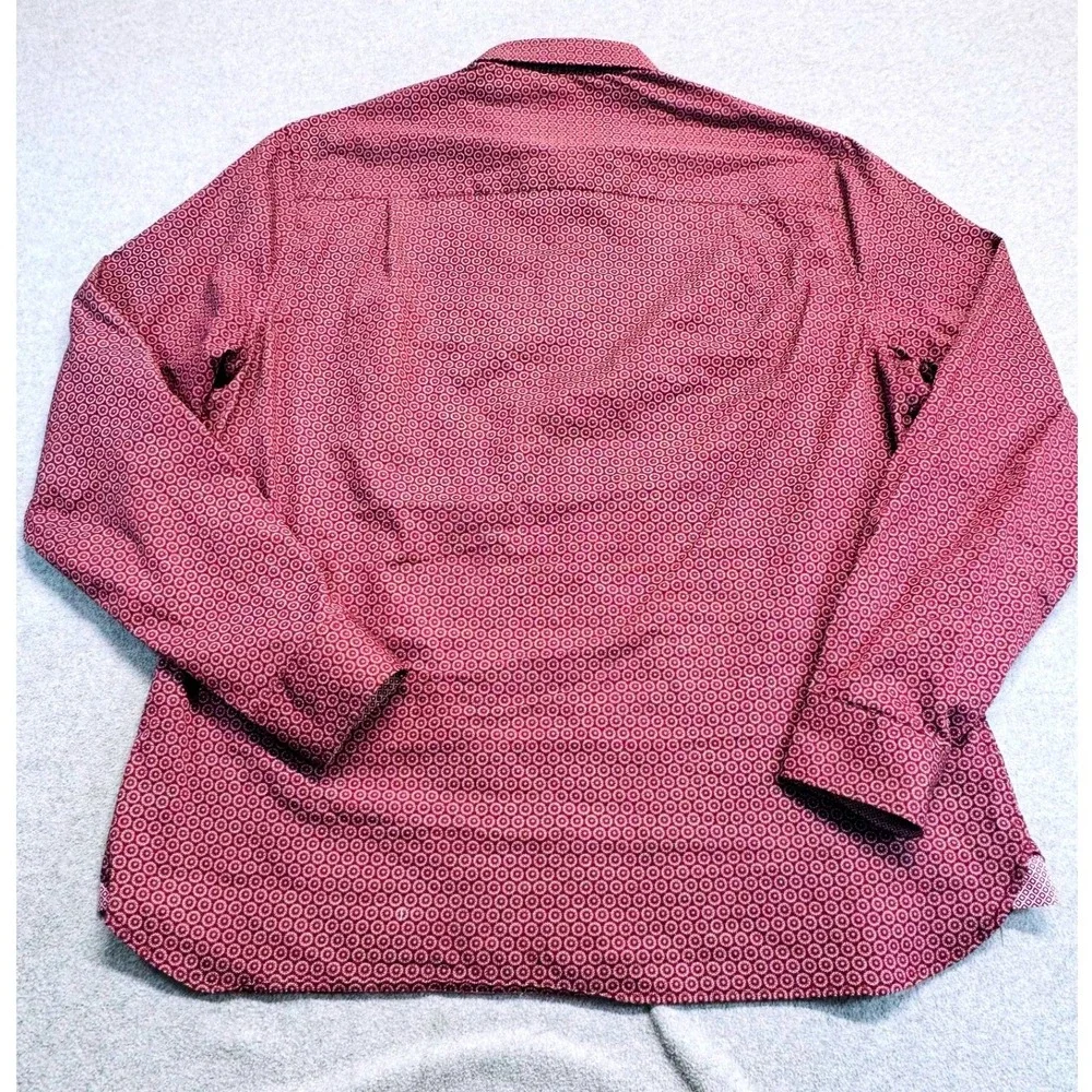Nick Graham Stretch Modern Fit Men's XL 17-17.5 Geometric Button Shirt Burgundy